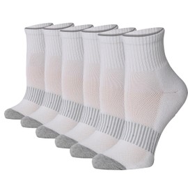 Tipi Toe Women's 6-Pairs Running & Athletic Sports Performance White Purity Paired with Grey Checkers & Toe Highlights Ankle/Quarter Socks, WQ14-6-T1