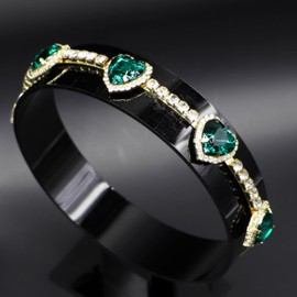 Crrezhai Big Heart Crystal Fashion Headband Glitter Green Hairband Elegant Rhinestone Vintage Hair Accessories Wedding Festive Party Headwear Accessories