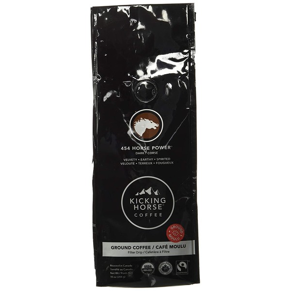 Kicking Horse Coffee, 454 Horse Power, Dark Roast, Ground, 10 oz - Certified Organic, Fairtrade, Kosher Coffee