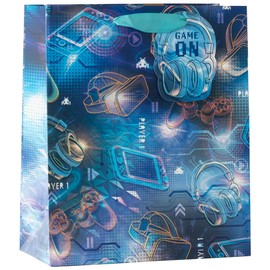 Design By Violet Virtual Reality Game On Gamer Paper Gift Bag With Matching Gift Tag Blue Childs Happy Birthday Kids Gift Wrap Occasion Present Medium