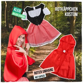 Festicy Little Red Riding Hood Costume Women's I Size S I Fairytale Charm for Fancy Dress and Carnival I Elegant Dress with Red Cape I Carnival Costume I Edition 2024