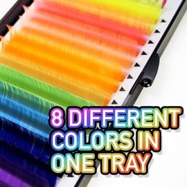 Amber Lash Color Lash With 8 Colors In One Tray, Various Curls and Length For Eyelash Extension Professionals, 10mm Thickness (C Curl, 14mm)