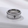 8mm Titanium Steel Silver Fidget Ring Engraved Small Cross Stainless