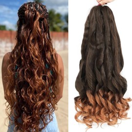 EFFGOCO 20 Inch 8 Packs French Curl Braiding Hair 100g/Pack Bouncy Ombre Brown French Curly Crochet Braids Loose Wavy Braiding Synthetic Hair Extensions for Women (20 Inch, 1B/30)