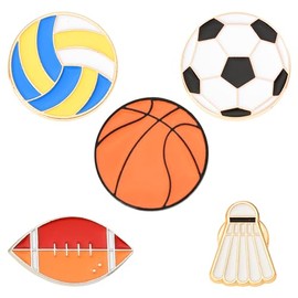 Sports Pins for Backpacks Shirts Shoes Scooer Basketball Lapel Pin Badminton Football Brooch Pins Volleyball Button Pins for Clothing Decoration Accessories for Sports Lover Gifts for Boys Girls 5 Pcs