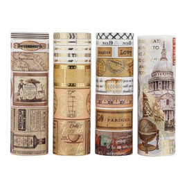 LGEGE 20 Rolls Travel Tips Washi Tape Set,5/10/15/20/25/30/40/100mm Wide,Transportation,Maps,Ticket Pattern,Gold Foil Masking Tape Décor for Scrapbook,Bullet Journal,Gift Wrapping,DIY Craft (2m)