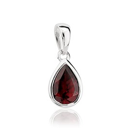 NKlaus 3771 925 Sterling Silver Drop Pendant 6 x 9 mm Garnet Real Frame Pendant Rhodium-Plated, Sterling Silver, Garnet