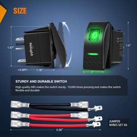 Nilight 3 Pack Rocker Switch with Night Glow DIY Stickers On Off 5 PIN SPST LED Light Switches with Green Backlit 12V/24V Toggle for Cars Trucks RVs Boats Auto Motorcycles