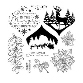 Arbuya Sellos transparentes con diseño de ramas de bayas de Navidad, ciervo, trineo, copos de nieve, para hacer tarjetas de Navidad, decoración y álbumes de recortes, sellos de goma para manualidades