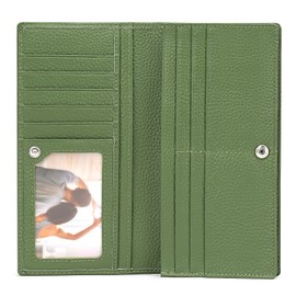 SENDEFN Women's Thin Wallet, Genuine Leather, Small Purse, RFID Protection, Thin Clutch for Women with 11 Card Slots and Zip Coin Compartment, A-Green, Modern