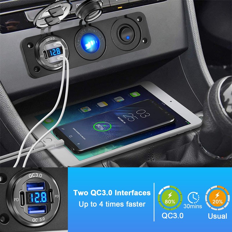 PD 30 W USB C Socket 12 V QC 3.0