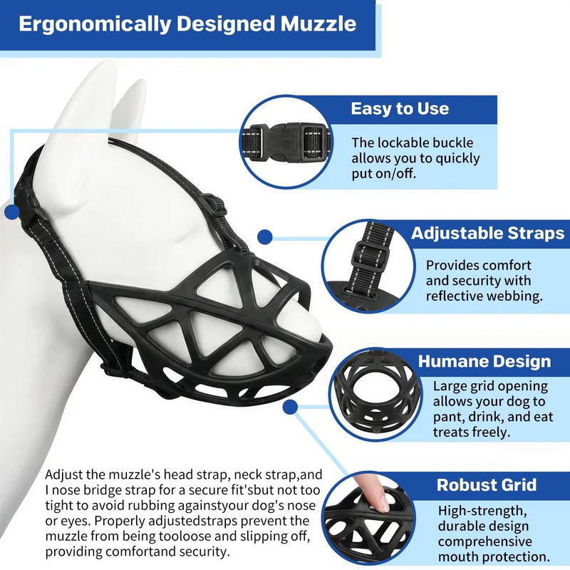 Dog Muzzle, Adjustable Pet Mask with Reflective, Breathable Pet Mask