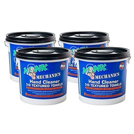 Monk Wipes Mechanics Heavy Duty Wipes, Large Shop and Mechanic Wipes, Multi-Purpose Surface and Hand Cleaning, 4 Buckets of 130 Count, Perfect for Removing or Cleaning Paint, Oil, Grease, Grime and More