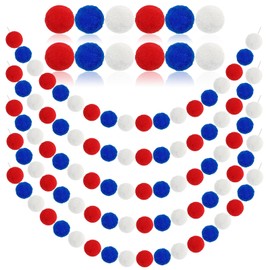 5 Pack Red White Blue Pom Pom Garland, Independence Day Felt Ball Garlands, 30 Balls Pompom String for Independence Day 4th of July Nautical Theme Birthday Graduation Baby Shower Decoration