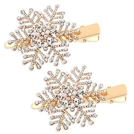 Vogueknock Snowflake Hair Clips Christmas Holiday Big Sparkle Rhinestone Snowflake Hairpin Barrette Winter Wedding Bridal Hairstyle Salon Accessories (Gold)
