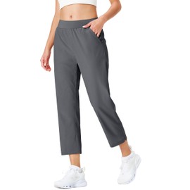 Ksmien Women's Golf Pants Lightweight High Waisted 7/8 Ankle Pant with 4 Pockets for Athletic Lounge Travel Work Dark Grey