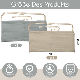 ZOCONE 2 Pieces Baby Bed Organiser Hanging, 2-in-1 Baby Nursery Organiser Hanging Baby Bed Adjustable Organiser for Nappies Clothes Toy Hanging Organiser Baby Bed Bag (Bean Green + Khaki)