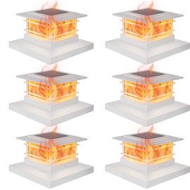 Dynaming 6 Pack Solar Post Cap Lights Outdoor with Flickering Flame Light, White Shell Fence Post Solar Lights Fit 4x4 5x5 6x6 Vinyl/Wooden Posts, Brightness LED Lighting Decor for Garden Deck Patio