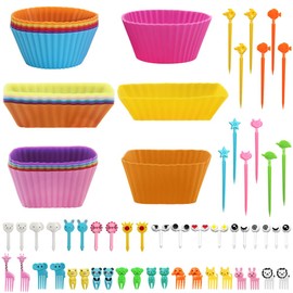 70 PCS Silicone Lunch Box Dividers Kit, SourceTon Bento Box Accessories,18pcs Silicone Cupcake Liners with 52pcs Food Picks