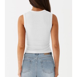 Pungdra Womens Button Down Tank Top Sleeveless Ribbed Fitted Vest Casual Crewneck Trendy Y2K Large White Going Out Crop Knit Vest Top