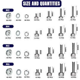 Brexxty 890pcs M6 M5 M4 M3 Metric Screws Assortment Kit-30 Sizes Metric Bolts and Nuts kit(with washers and Allen Key) Socket Head Cap Screws 304 Stainless Hex Head Steel Screws Set with case