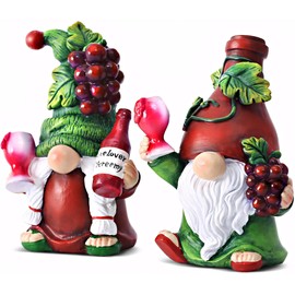 Vereemy 2PCS Wine Gnomes Figurines -Home Party Wine Bar Decor - Gnome Gifts for Women - Collectible Statue for Wine Enthusiasts - Decorations for Dining Tables Tiered Pallets Wine Cabinet Living Room