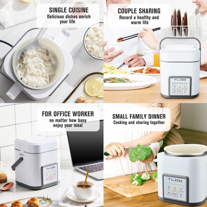 TLOG Mini Rice Cooker 2.5 Cups Uncooked, Healthy Ceramic Coating