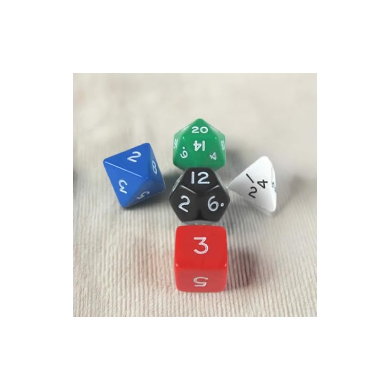 Platonic Jumbo Dice Assorted Colors with Numbers 24mm (15/16in) Set