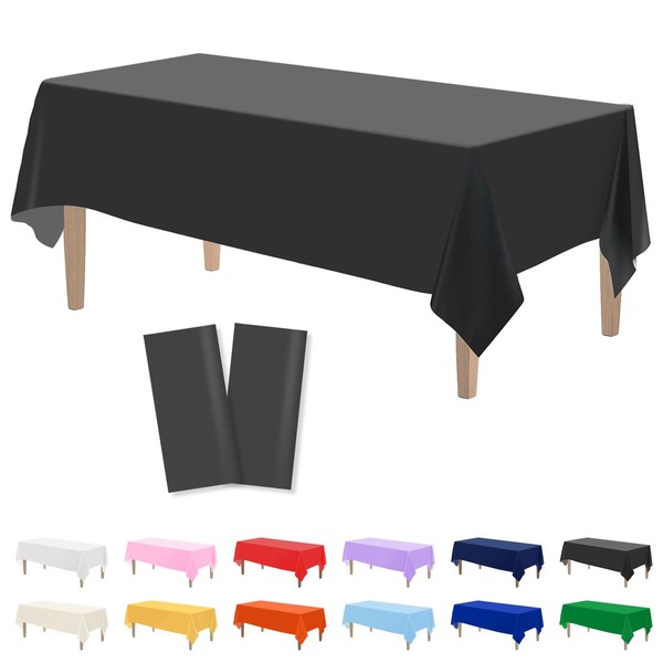 Kopokita 2PCS Black Plastic Tablecloths 54 x 108 Inch, Disposable
