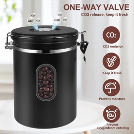 ROCKY&CHAO Coffee Canister Airtight Stainless Steel 2.8 L Coffee Beans Container Storage Container for Tea Nuts Cocoa Longer and Stay Fresh