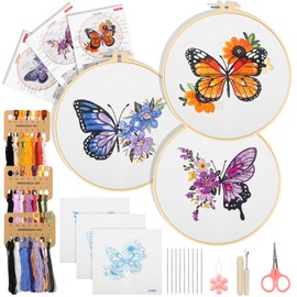 EEEKit Embroidery Kit for Beginners, DIY Cross Stitch Kit, Needlepoint Kit, Butterfly Embroidery Starter Kit with Step by Step Video Tutorial Instruction, Mother's Day Gifts
