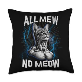 Funny Bootleg Mewing Cat Looksmaxxing Meme All Mew No Meow Throw Pillow