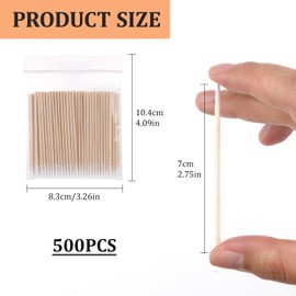 Pack of 500 Wooden Cotton Buds, Cleaning Sticks with Tip for Camera, Precise Tip Applicators for Tattoo, Eyebrows, Beauty, Makeup and Nails, Lint-Free and Durable