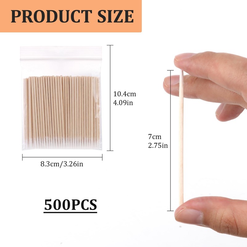 Pack of 500 Wooden Cotton Buds, Cleaning Sticks with Tip