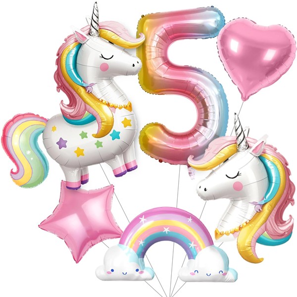 SNLN Unicorn 5th Birthday Party Decorations for Girls, Large Self