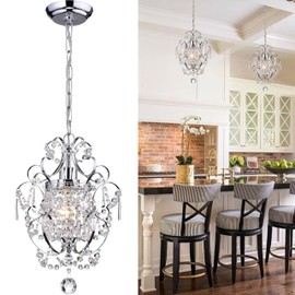 PAPAYA 2-Pack Chrome Crystal Chandeliers 11x15.8 Inch Adjustable Mini Pendant Lights Set with 39.4" Cord, Modern Iron Ceiling Fixtures for Bedroom Kitchen Island Kids' Rooms