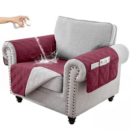 RAPRAP 100% Waterproof Armchair Cover with Side Pockets, Washable Anti-slip Chair Cover for Single Sofa Couch, Furniture Protector Cover for Pets Children Dog Cat, Red,1 Seater