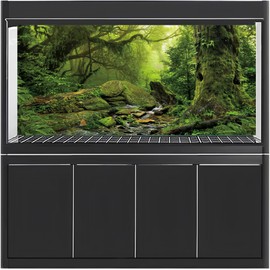 MIRRORANG 61x30cm Tropical Forest Terrarium Background Stream Green Huge Tree Reptile Habitat Background Foggy Rainforest Aquarium Background Vinyl