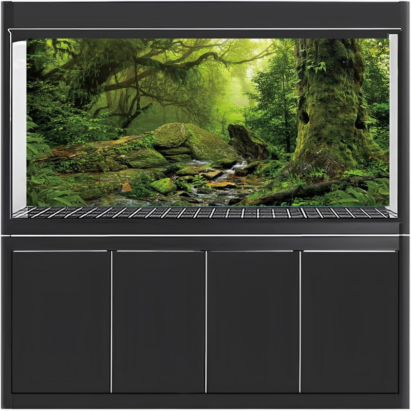 MIRRORANG 61x30cm Tropical Forest Terrarium Background Stream Green Huge Tree