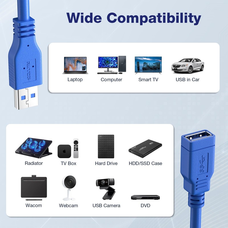 RIITOP Short USB 3.0 Extension Cable USB-A Extender Male to
