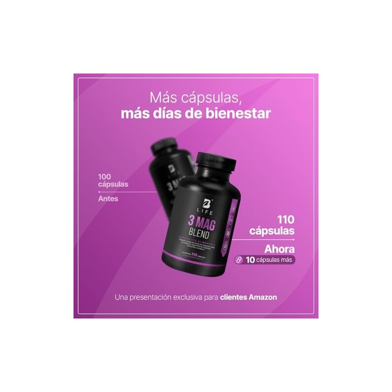 B Life Mezcla de 3 Magnesios Citrato, Óxido y Gluconato