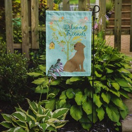 Caroline's Treasures BB7597GF Welcome Friends Chocolate Labrador Retriever Garden Flag Mailbox Flag Decorative Yard Flag Banner Outside Patio Artwork Yard Flower Beds, Garden Size, Multicolor