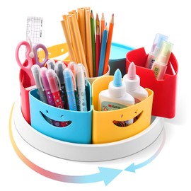 Tomkids Art Supply Storage Organizer - 360 Degree Rotating Desk Organizer for Classroom and Home School Supplies