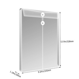 Letter Size Clear Poly Envelopes with String Closure, 20 Pack Plastic Envelope folders with with Top Opening