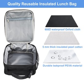 IWTTWY Insulated Lunch Bag Camo Cooler Bag Portable Carrying Lunch Box Bag for Boys Girls Women Men to School Office Outdoor (Black)