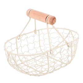 Alipis Metal Wire Storage Basket Rustic Decorative Egg Holder for Kitchen and Living Room Fruit Basket Wooden Handle