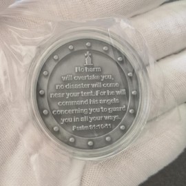 Saint Michael Patron Saint of Police Officers The Archangel Christian Challenge Coin Psalm 91:10-11 Bible Verses Pocket Token Military Gift (Single Coin)