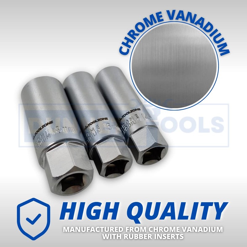 Dunnet Tools 3 Piece Spark Plug Socket Set 14 16