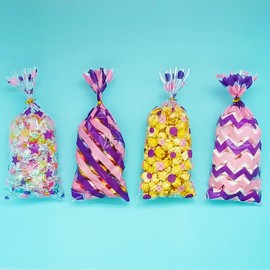 Jagrove Cellophane Treat Bags with Gold Twist Ties 100 Pieces Plastic Bags Goodie Cookies Candy Bread Gift Bags Party Supplies