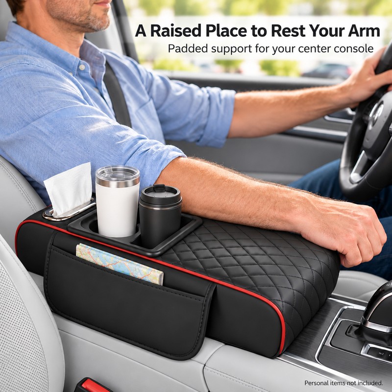 Auto Center Console Armrest Cushion With 2 Cup Holder PU